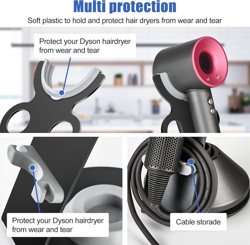 YCHF Supersonic Hair Dryer Holder for Dyson,blow dryer holder,Hair Dryer Holder for Dyson SupersonicAluminum Alloy Bracket, Bathroom Organizer,Size: 27.5cm x14cm x 16.4cm (Black) - Image 4